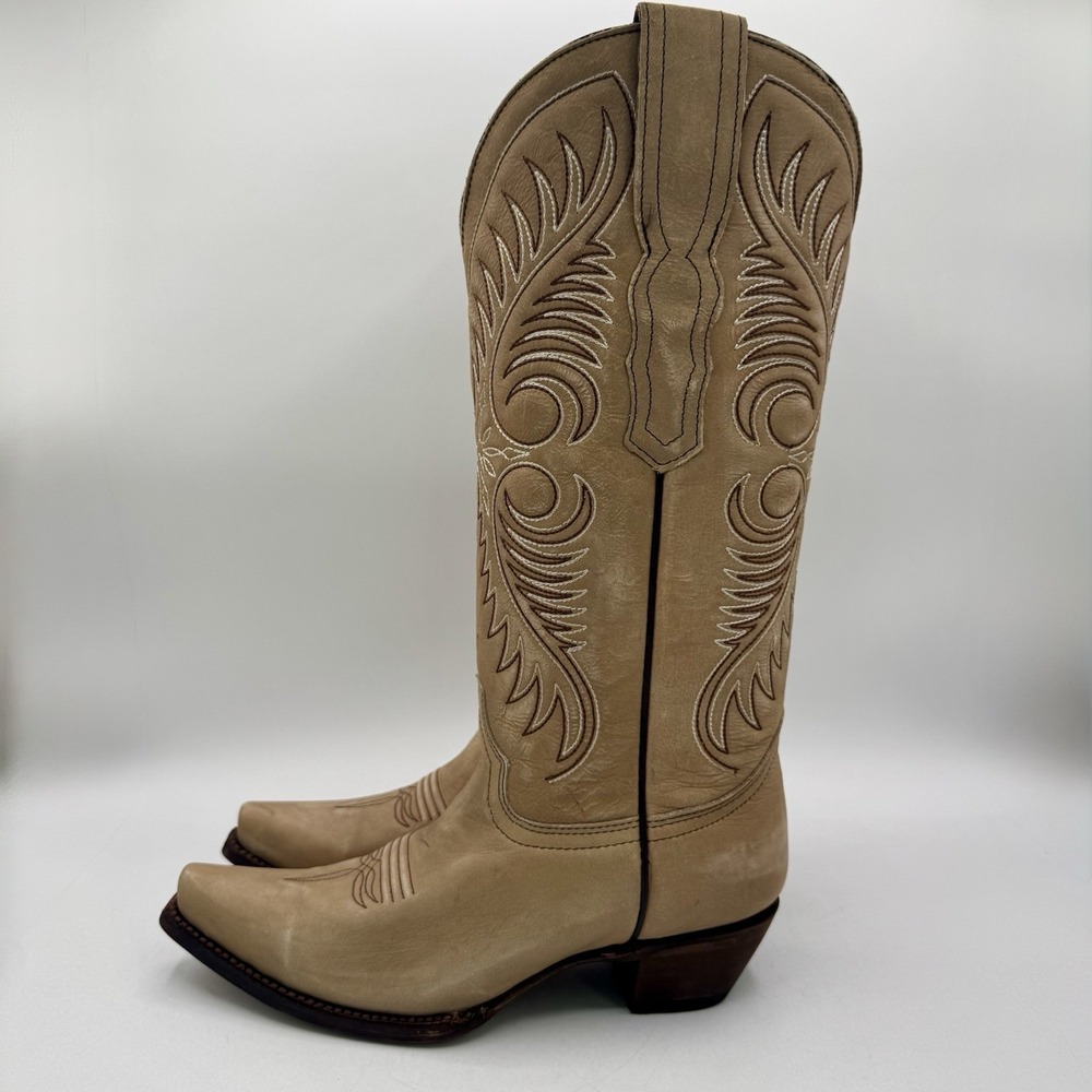 Circle G Tall Snip Toe Western Boots Women's Size 7.5 M Sand Beige Leather - Picture 10 of 16